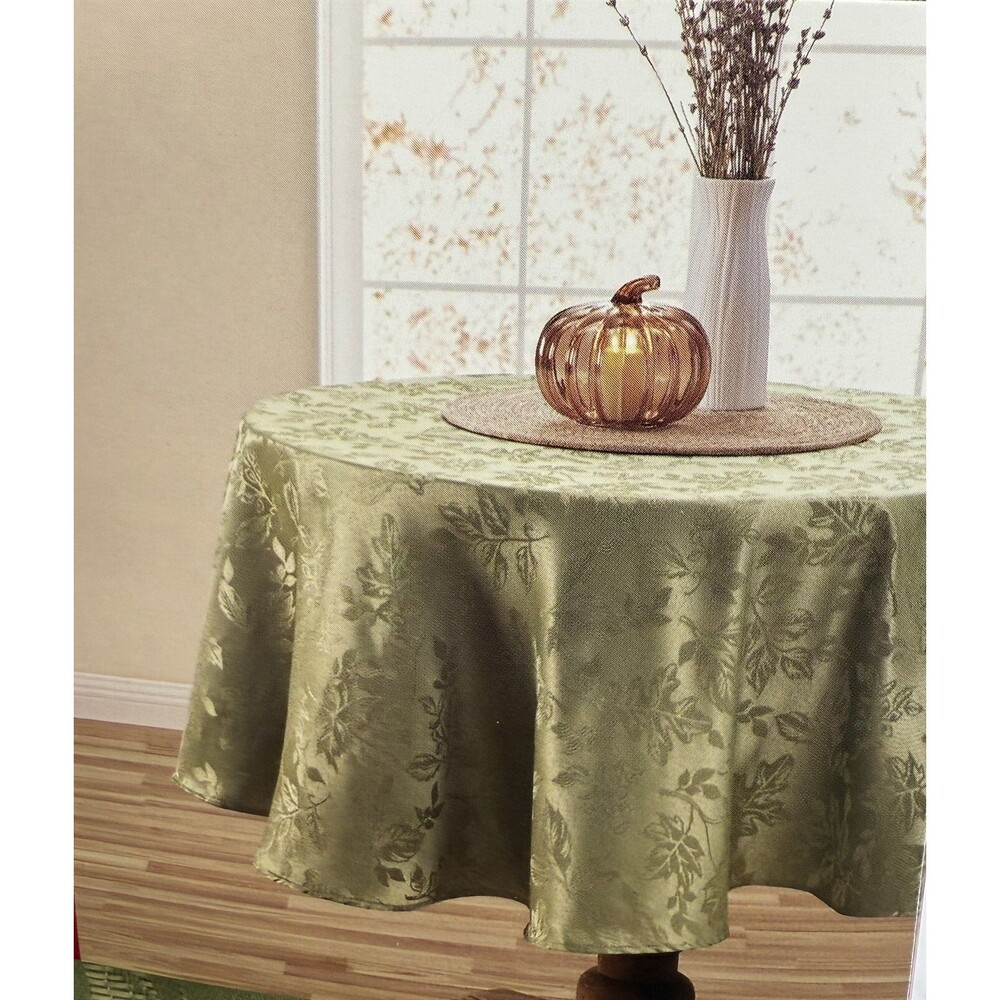 Round Tablecloth Leaves Water Resisted Easy Care 60” Color Green